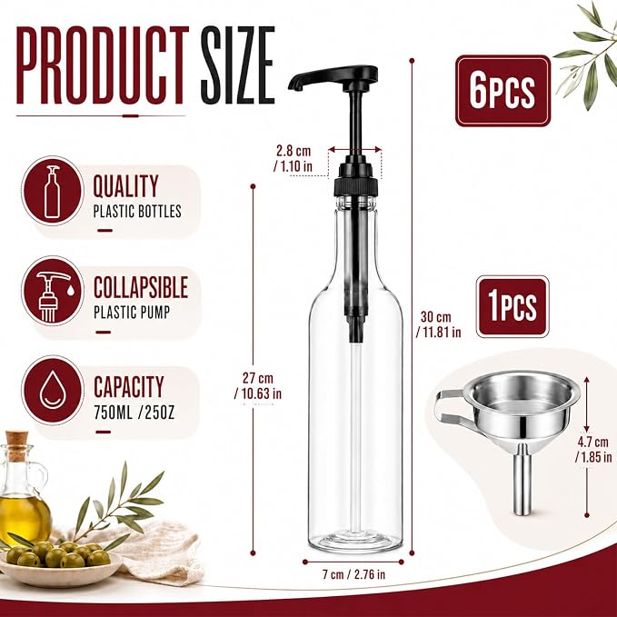 6 Pcs 25 oz Syrup Bottles with Pump Coffee Syrup Dispenser Bottles Long - Image 3
