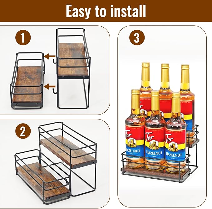 6 Bottle Capacity Coffee Syrup Rack Organizer, 2 Tier Coffee Syrup Stand Shelf - Image 2