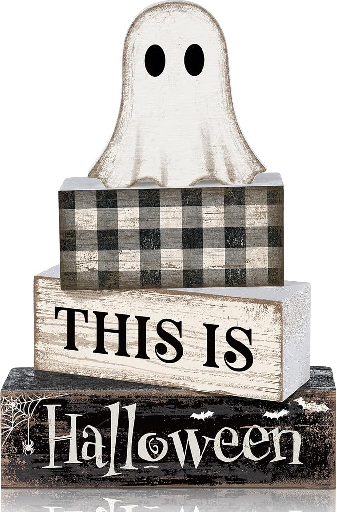 Lineshading 4 Pcs Ghost Halloween Decor Black and White Halloween Tiered Tray by Lineshading