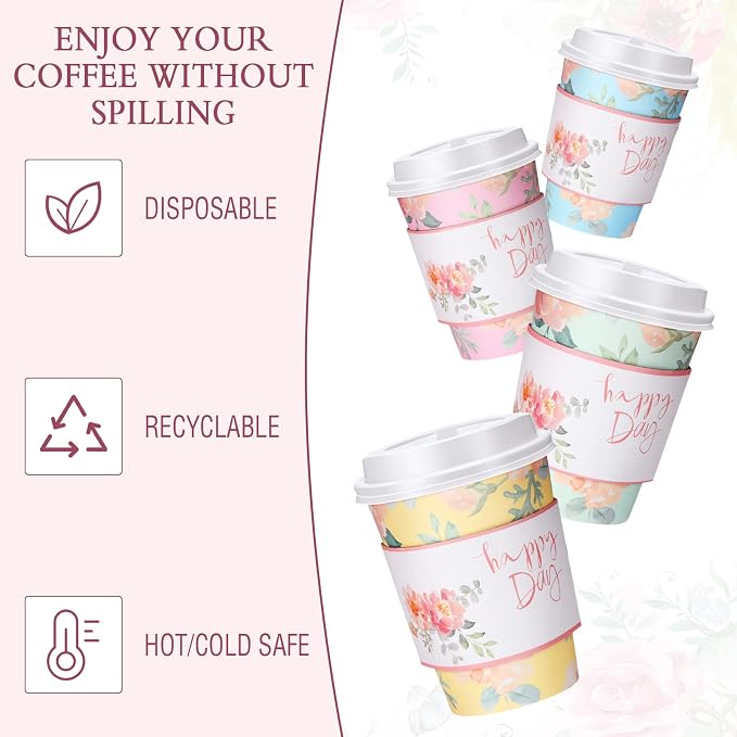 Remerry 100 Pcs 12oz Floral Disposable Coffee Cups - Image 3