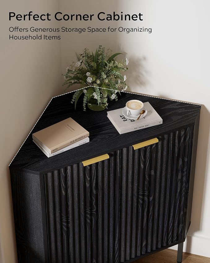 Modern Fluted Corner Cabinet, Small Floor Storage Cabinet - Image 5