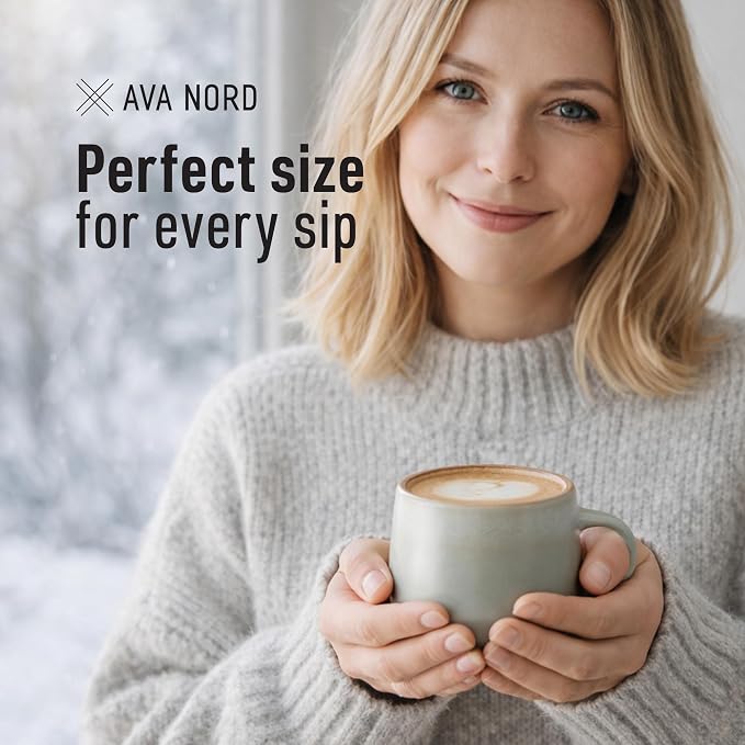 Ava Nord Small Ceramic Coffee Mugs Set of 4 | 8 oz Stoneware Coffee Cups | - Image 4