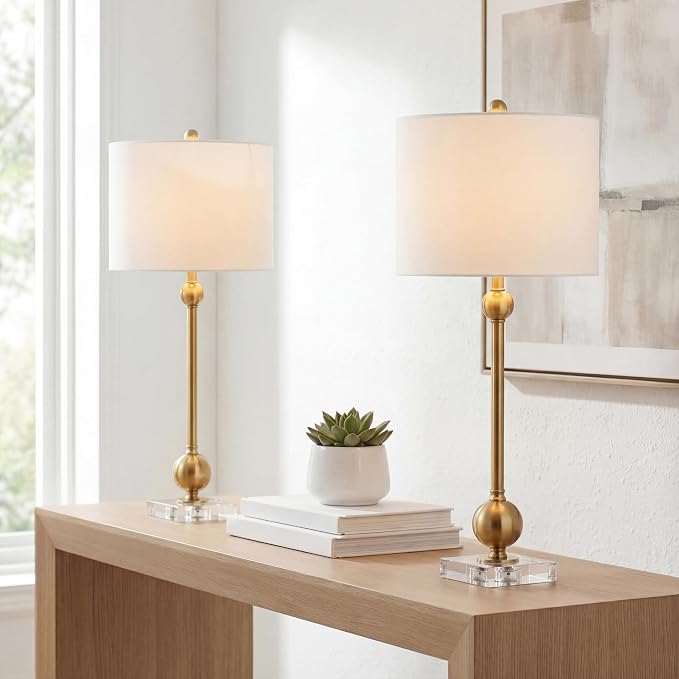 JONATHAN Y 34.75" Brass Metal LED Table Lamp Set of 2 - Image 2