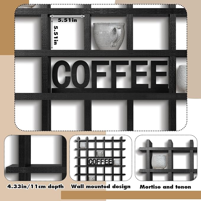 Suzile Oversize Coffee Mug Display Rack Wood Mug Display Shelf - Image 3
