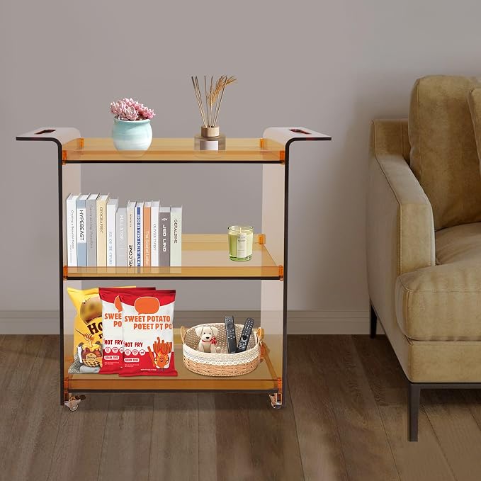 Acrylic Rolling Serving Cart, 3 Tier Clear Bar Cart, Acrylic Serving Storage - Image 2