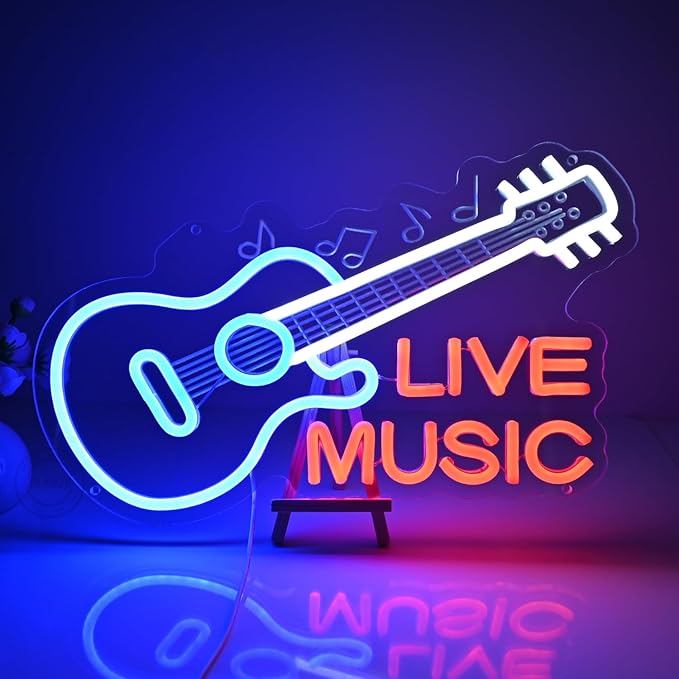 Planzo Guitar Neon Sign Live Music LED Neon Light Wall Decor by Planzo