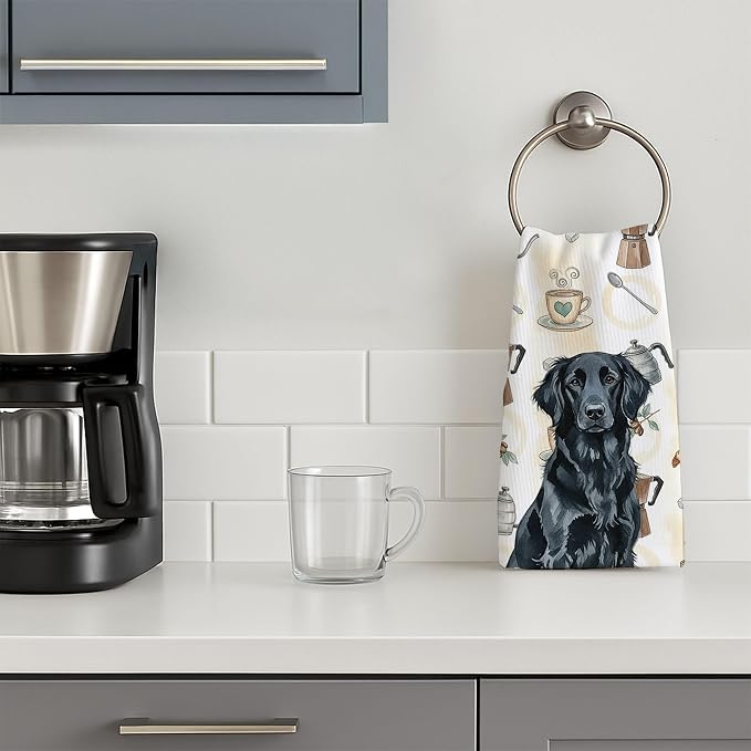 Caroline's Treasures Black Flat-Coated Retriever Coffee Bar Kitchen Towel - Image 3