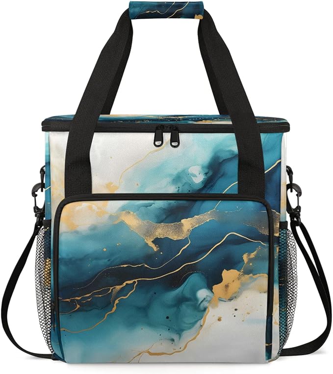 Turquoise Abstract Gold And Blue Marble Coffee Maker Carring Bag, Large by Home