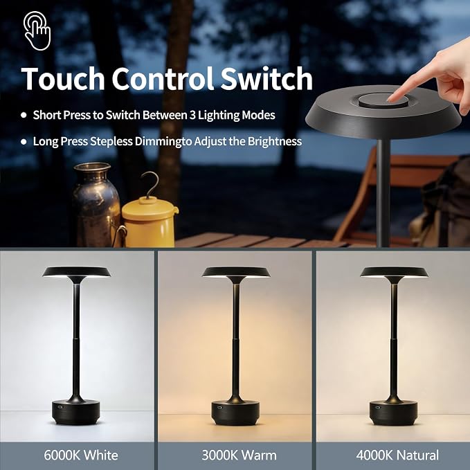 1 Pack Cordless Table Lamp, Portable LED Desk Lamps, 5000mAh Battery Operated - Image 2