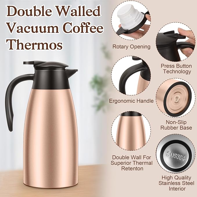 Essenya 2 PCS 68 OZ Thermal Coffee Carafe, Insulated Stainless Steel Coffee - Image 3