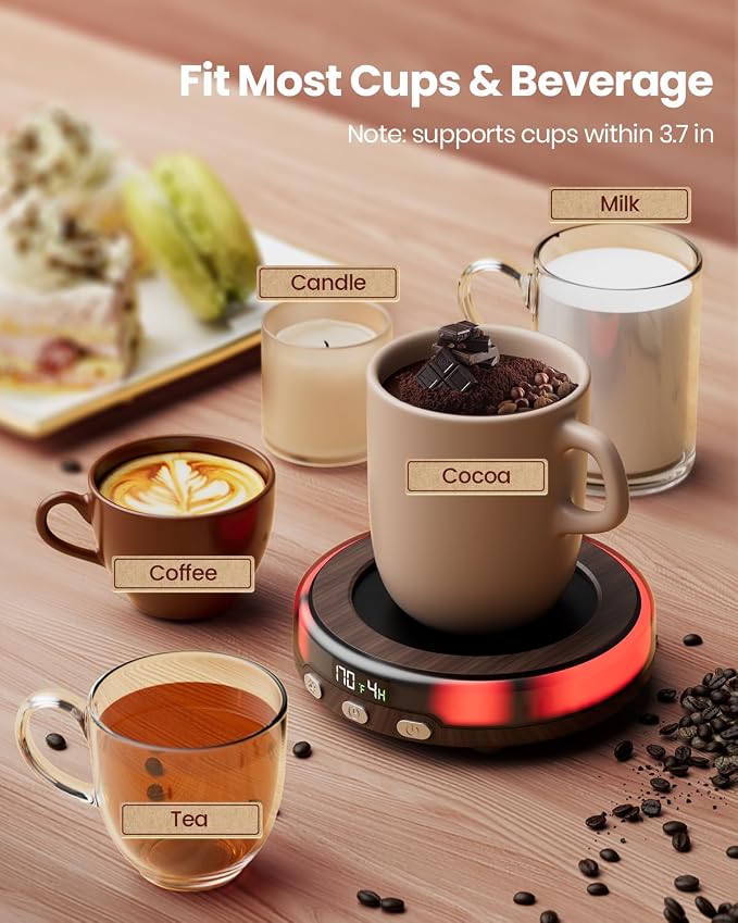 Gaiatop Coffee Mug Warmer for Desk, 3 Temp Settings, 2-9Hrs Timer, 3 Colorful - Image 6