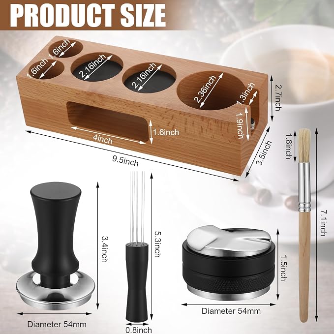 Roowest 5 Pack 54 mm Espresso Accessories Kit Wooden Tamper Station Coffee - Image 2