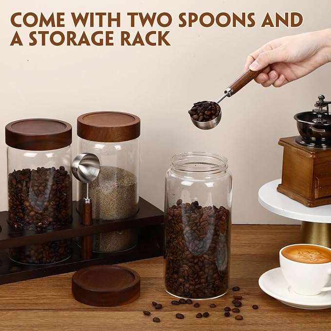 Suclain 3 Pcs Glass Coffee Bean Container 44 oz Airtight Coffee Canister - Image 4