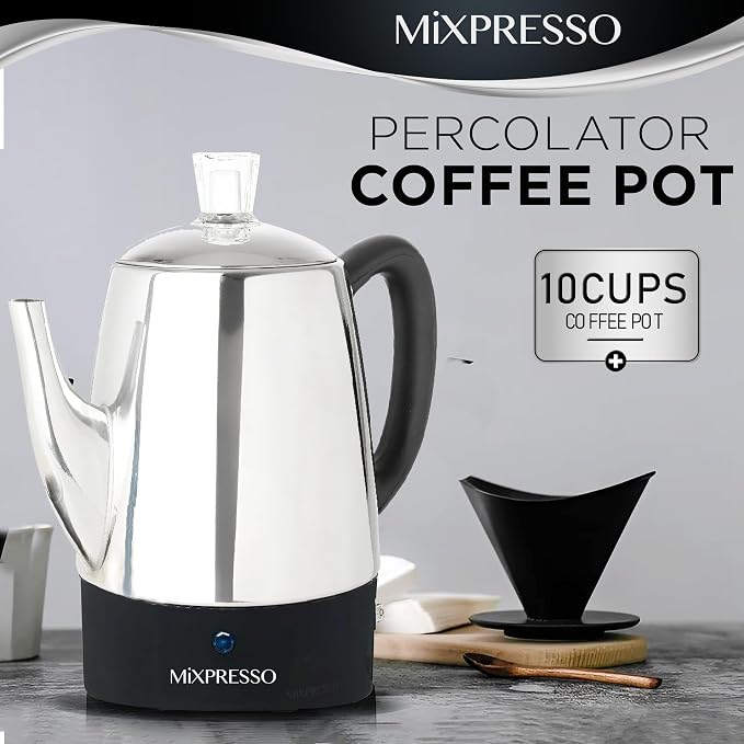 Mixpresso 10 Cup Percolator Coffee Pot Electric, Stainless Steel Coffee - Image 8