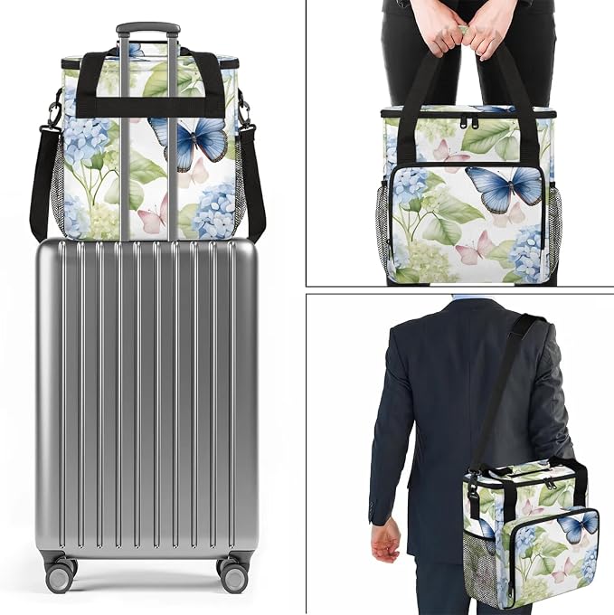 Hydrangea Butterfly Coffee Maker Carring Bag, Large Insulated Storage Organizer - Image 7