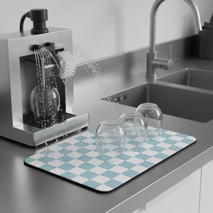 1-Piece Checkered Dish Drying Mat, Absorbent ​Kitchen Counter​ Protector - Image 4