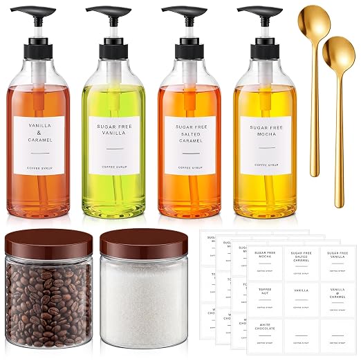 9 Pcs Coffee Syrup Dispenser Set 25.4 Oz/750 ml Plastic Coffee Syrup Dispenser by Unknown