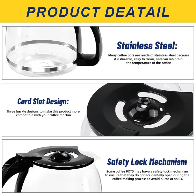 12-Cup Glass Coffee Carafes Replacement Pot 49902 Compatible - Image 2