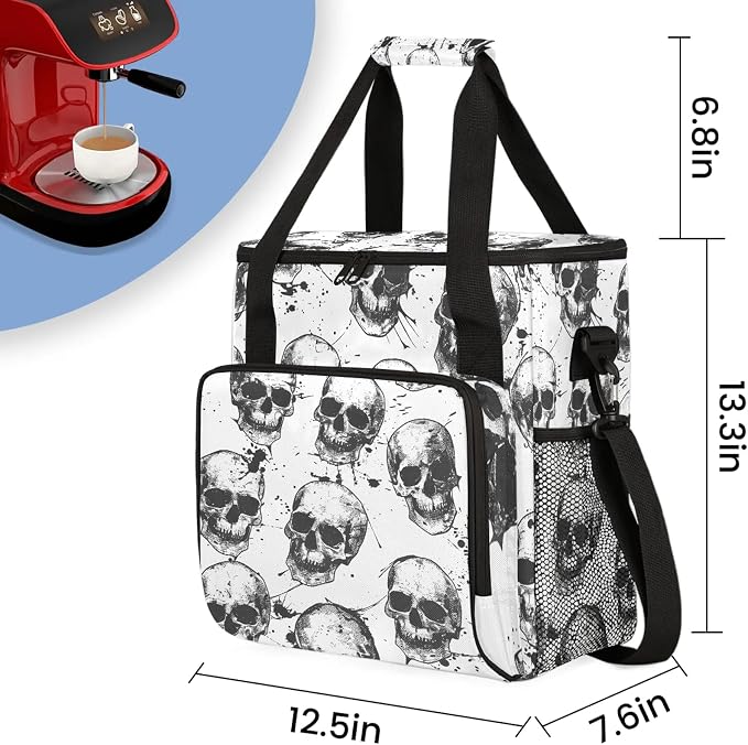 Sugar Skeleton Black White Skull Coffee Maker Carring Bag, Large Insulated - Image 2