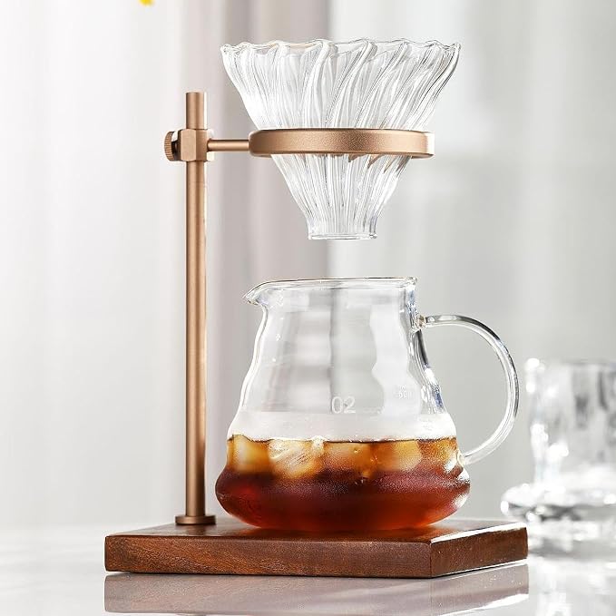 Coffee Dripper Stand Pour Over Holder Aluminum Alloy Stand Holder Wood - Image 2