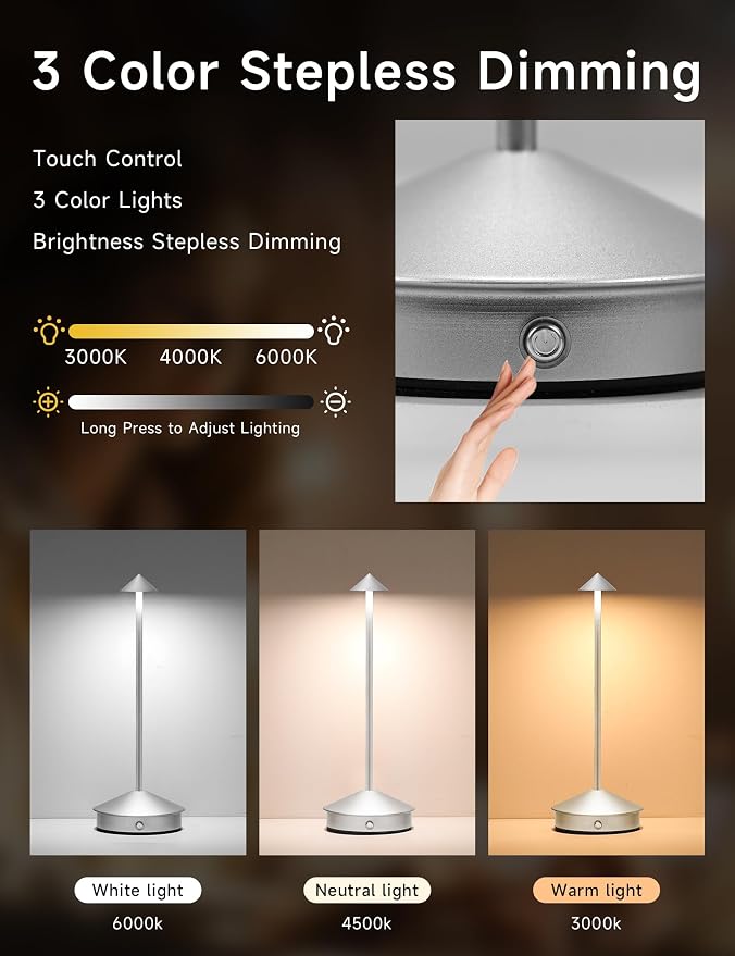 Cordless Table Lamps, LED Rechargeable Desk Lamp, Portable Modern USB Battery - Image 3