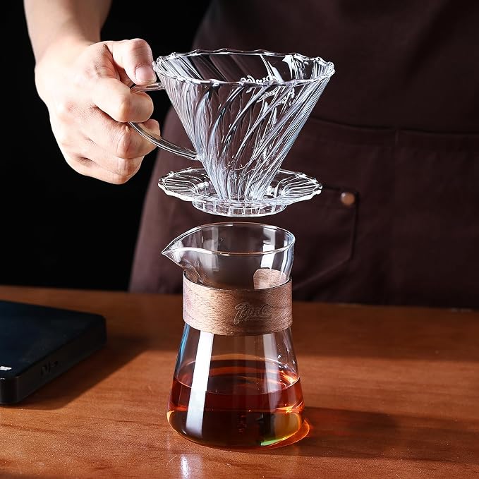 16 oz Glass Coffee Carafe with Wood Heat-Resistant Layer, Coffee Decanter - Image 4