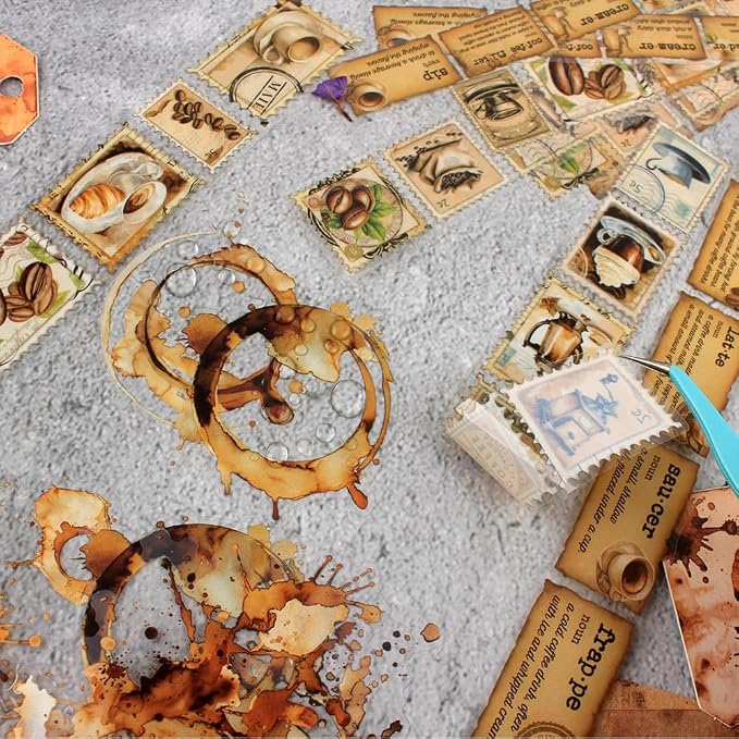 Vintage Scrapbook Kit, 90 Sheets Coffee Stain Manuscripts Materials, - Image 7