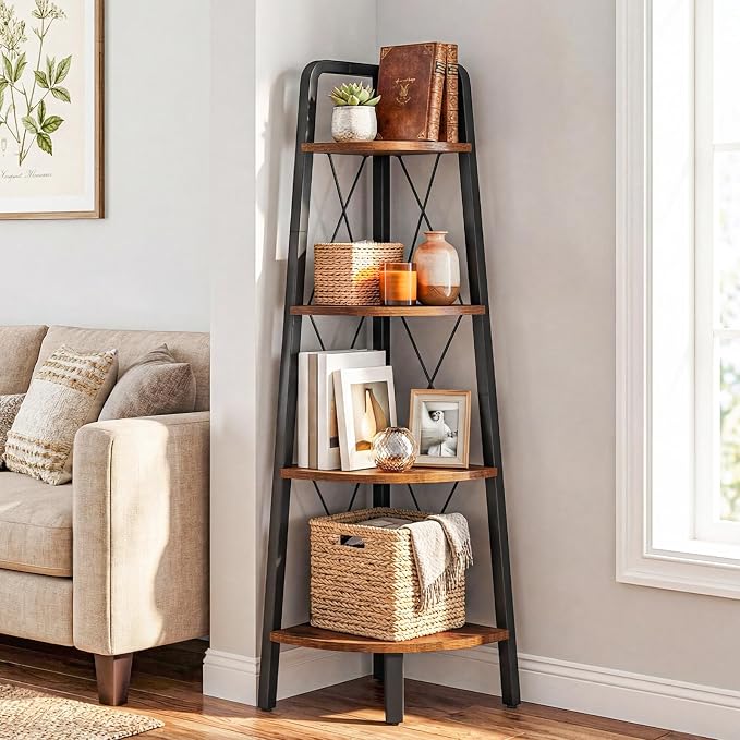 HOOBRO Corner Shelf, 4-Tier Corner Shelf Stand, 53.5" Tall Ladder Bookshelf - Image 2