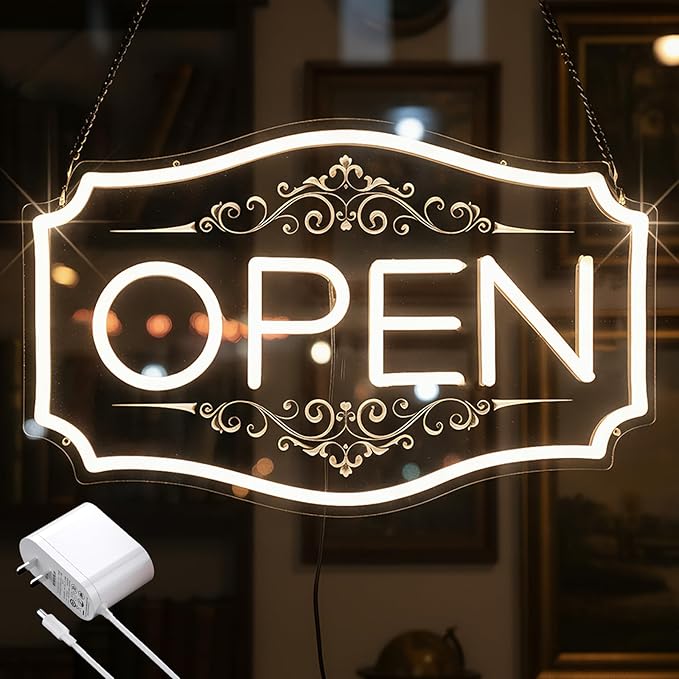 22" x 13" Open Sign for Business, LED Dimmable Neon Open Sign by zontruxe
