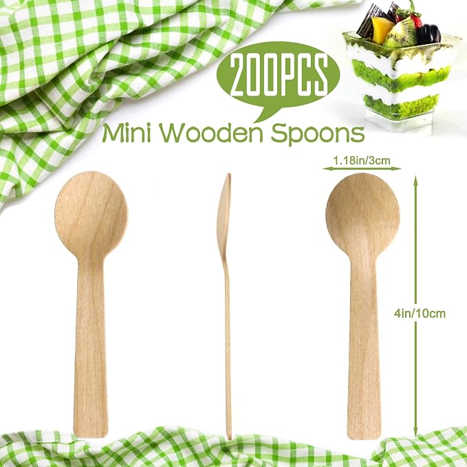 200 Pack Mini Wooden Spoons – Wooden Ice Cream & Dessert Spoons – Disposable - Image 2