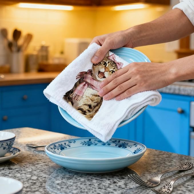 CUTHOLLOW Funny Cats Decorative Kitchen Towels Set of 4, 15.74"x23.62" Soft & - Image 6