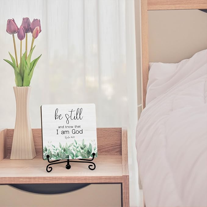 Inspirational Christian Desk Decor, Be Still And Know That I Am God Eucalyptus - Image 4