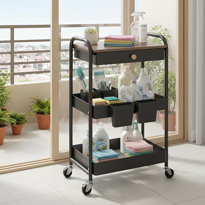 danpinera Rolling Cart with Drawers, Hooks & Hanging Cups - Image 7