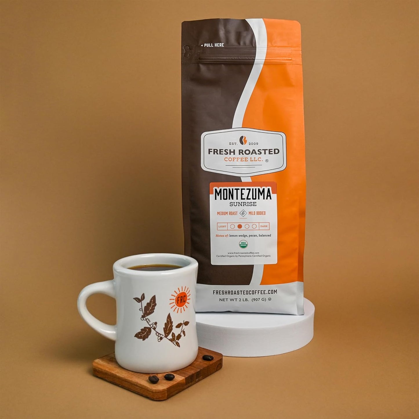 Fresh Roasted Coffee, Organic Montezuma Sunrise| USDA Organic, Kosher | Medium Roast 5 lb (80 oz) Ground