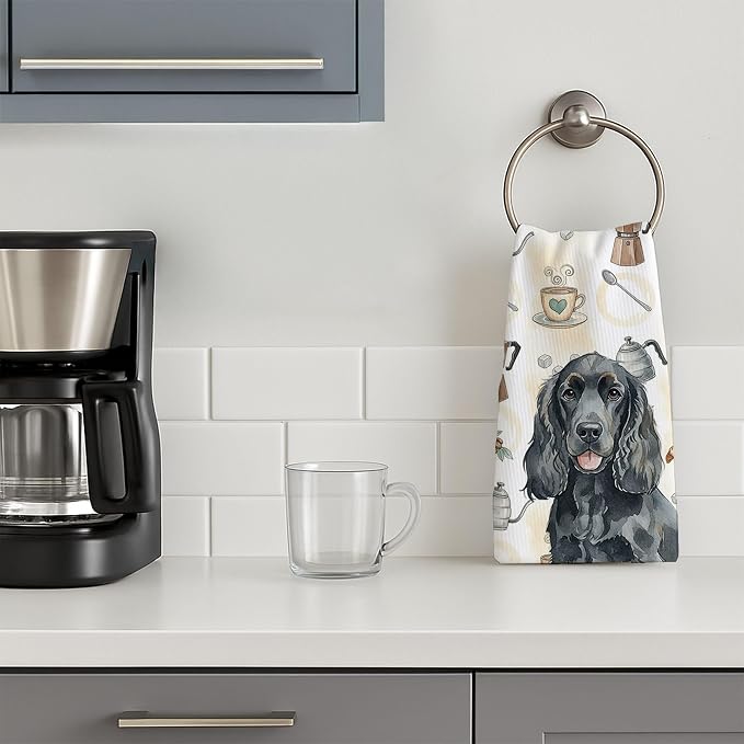 Caroline's Treasures Black Cocker Spaniel Coffee Bar Kitchen Towel Velour Plush - Image 3