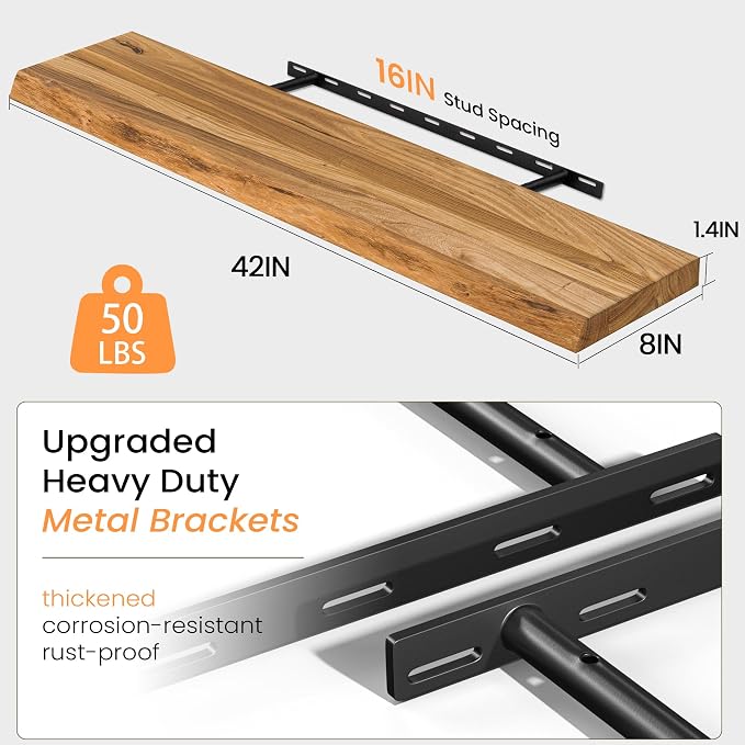 Fun Memories Floating Shelves for Wall, 42 Inch Rustic Live Edge Floating Shelf - Image 3