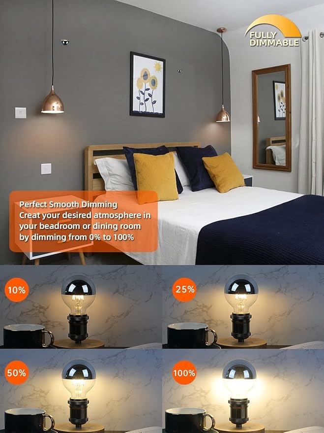 XININSUN Dimmable Half Chrome Light Bulb, Anti Glare LED Light Bulbs, G25 Globe - Image 4
