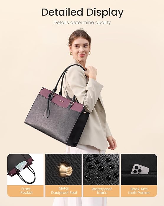 LOVEVOOK Laptop Lunch Bag for Women 15.6 Inch, Waterproof Tote Purse - Image 7