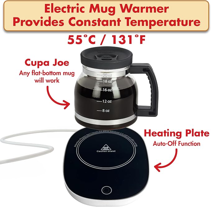 Electric Mug Warmer + Cupa Joe 20oz Diner-Style Mug Gift Set – Borosilicate - Image 2