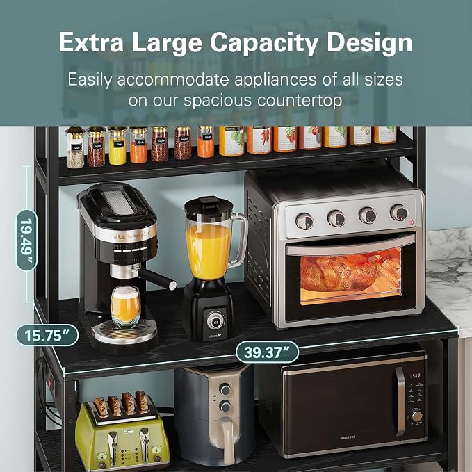Denkee Large Bakers Rack with Power Outlets, 38 Inch Microwave Stand with - Image 4