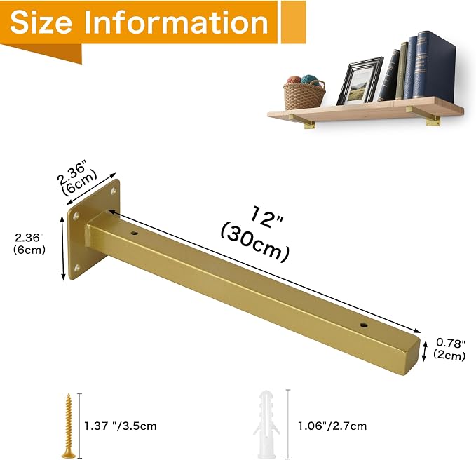 6 Pcs Gold Shelf Bracket 12 Inch Heavy Duty Brackets - Image 2