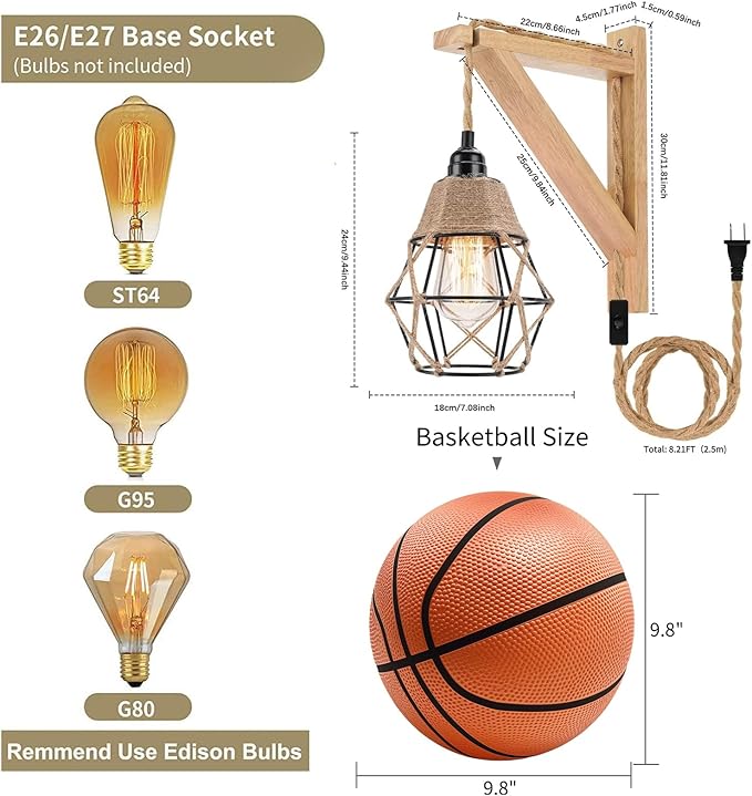 Frideko Wall Lamp with Plug in Cord - Image 5