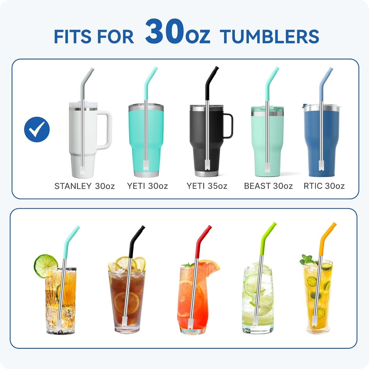 Reusable Metal Straws with Silicone Tip for Stanley 30oz,Stainless Steel Drinking Straws for 30oz Tumbler,3 Straight Tubes & 6 Tips& 1 Cleanr Brush (Cream)