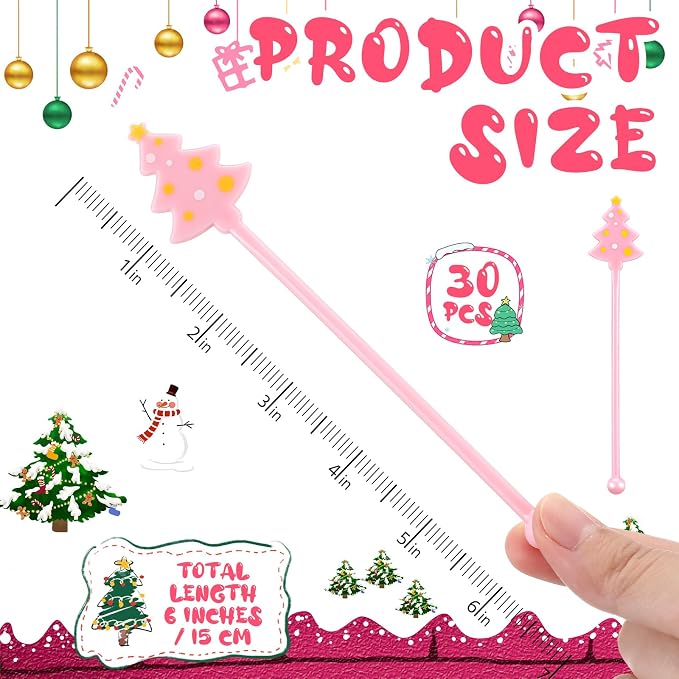 SiliFine 30 Pcs Winter Drink Stirrers Xmas Stir Stick Holiday Coffee Swizzle - Image 2
