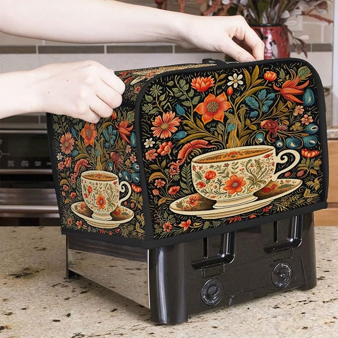 Coffee Cup Color Flowers Toaster Cover 2 Slice Wide Slot Washable Appliance - Image 7