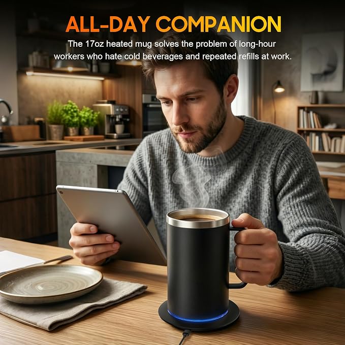 DEQIANG Coffee Mug Warmer with Mug, 17oz Self-Heating Coffee Mug, Stainless - Image 5