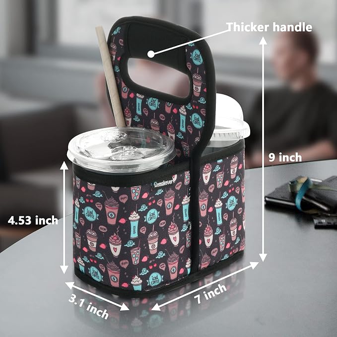 Cup Drink Carrier with Handle, Reusable Coffee Cup Holder - Image 2