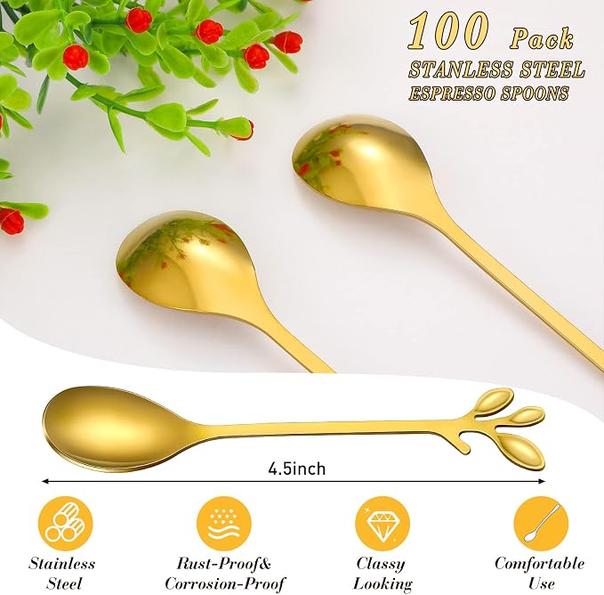 100 Pcs Demitasse Espresso Spoons Stainless Steel Bulk, 4.33'' Small Mini - Image 2