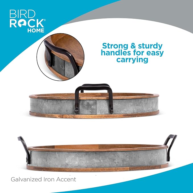 BIRDROCK HOME Large Round Wooden Serving Tray - Image 6