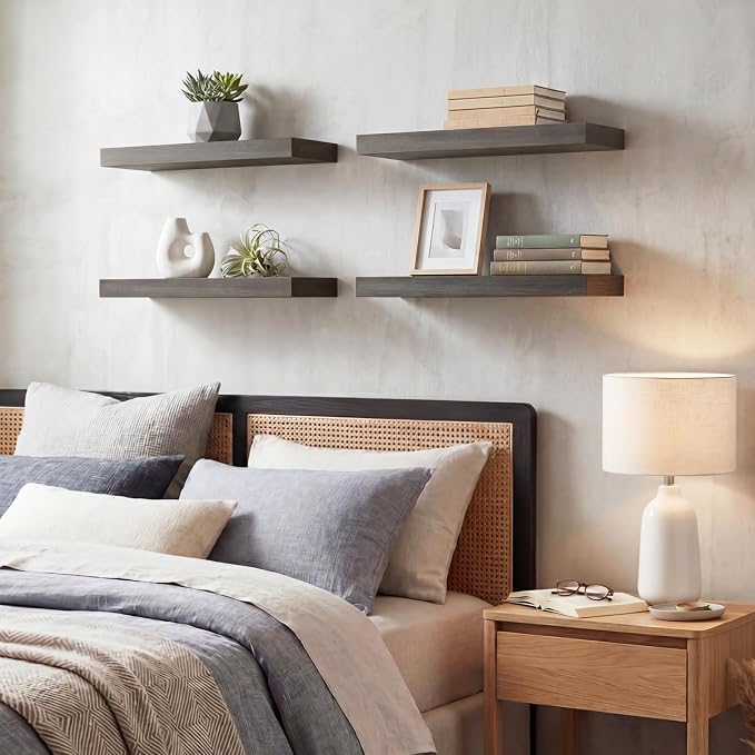 Fixwal 15.7in Floating Shelves, Rustic Wood Finish Wall Shelves Set of 4 - Image 8